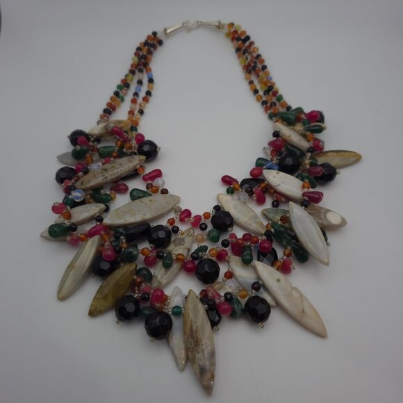 Jewelry - 20 Inch 925 Sterling Silver Four Strands Of Various Semi Precious Stones Necklac